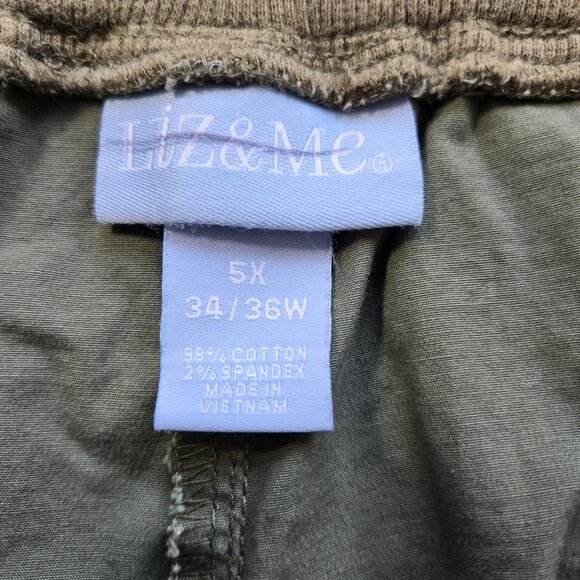 Liz & Me Womens 5X Olive Green Cargo Capri Pants Elastic Waistband Pockets - Picture 14 of 15